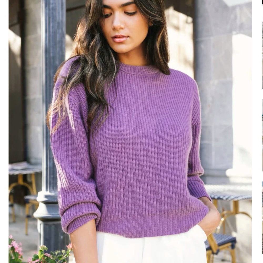 RAVELLA purple Lombardia Cashmere Fisherman ribbed crewneck Sweater - Picture 11 of 12